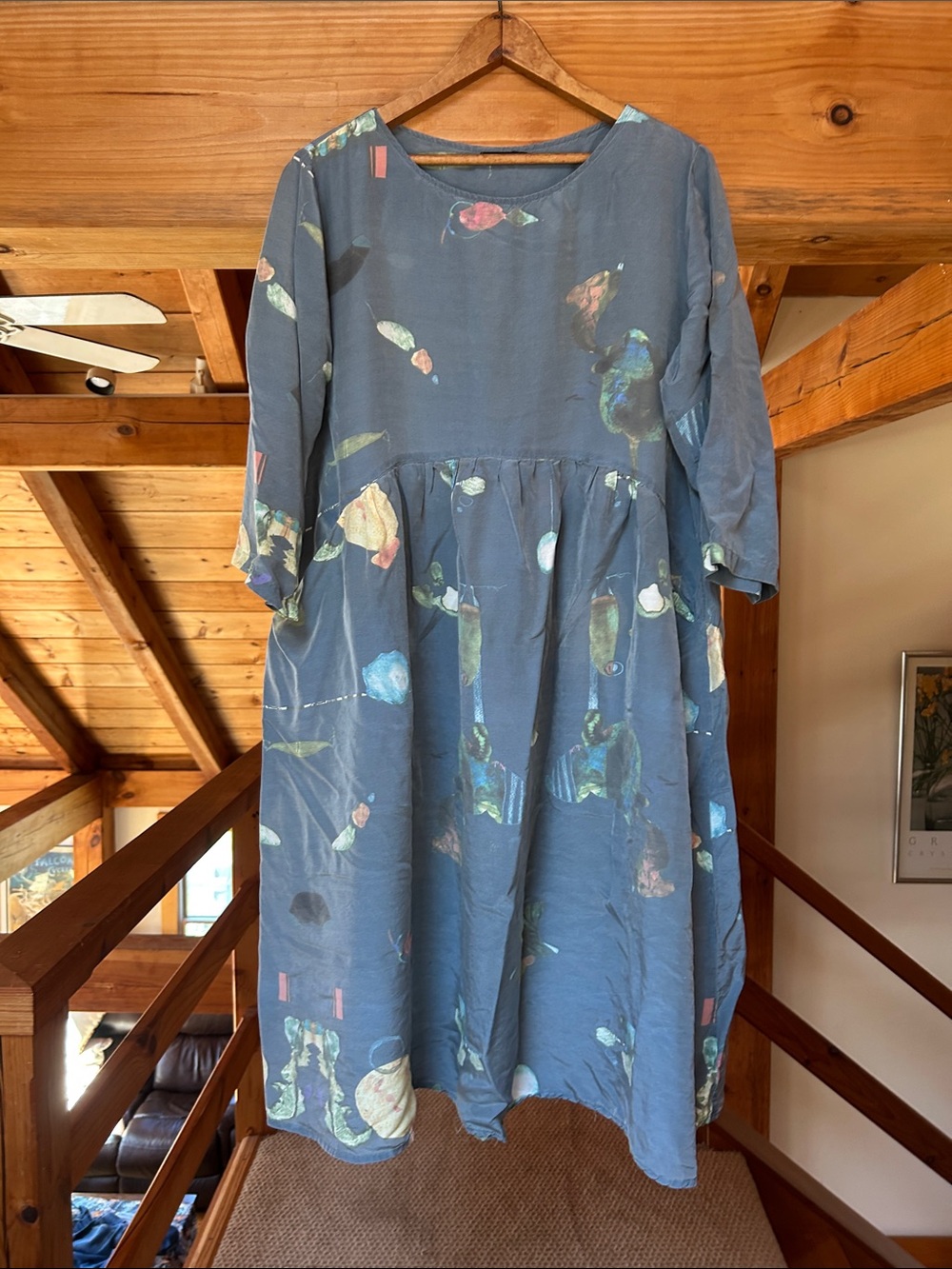 Grizas Slate Blue Floral-Print Midi Dress